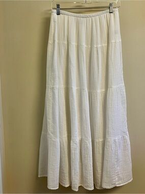Boho Universal Thread Women's White Tiered Maxi Skirt Elastic Waist Lined Size S